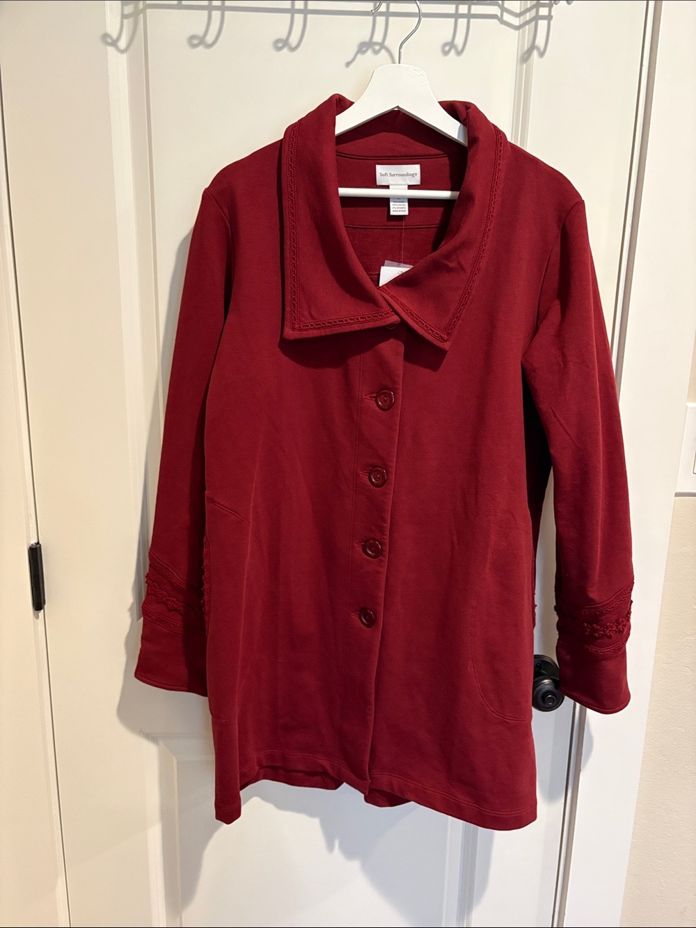 NWT Soft Surroundings Rachel Burgundy Crochet Boho Jacket Coat - Size L